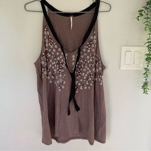 Free People Floral Tie Front Embellished Tank Top Size Large